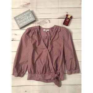 Madewell Gingham Wrap Blouse Red and White